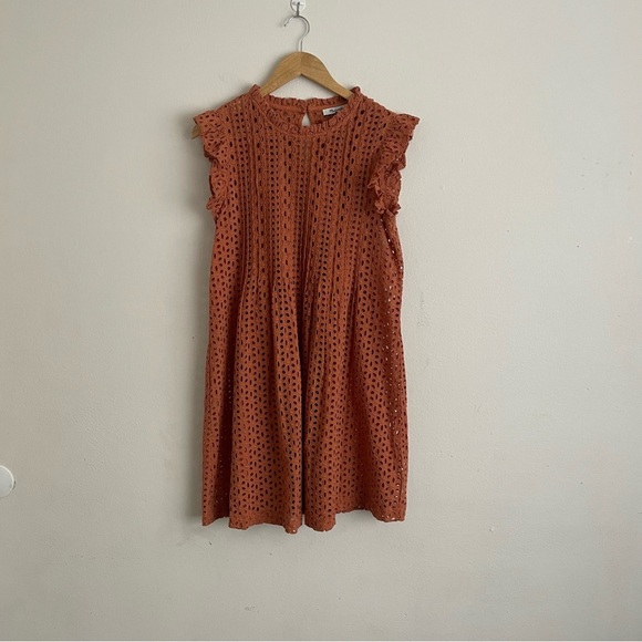 Madewell Eyelet Ruffle-Sleeve Pintuck Mini Dress Size Small - Picture 4 of 6